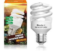 GlowUp 9W E27 Bombilla Reptiles UVB UVA 10.0 AC 220-240V Mini Lampada UVB 10.0 Bombilla Fluorescente para Acuario, Recipiente de Cristal, Comedero, Tortuga, Serpiente, Lagarto, Reptiles, Etc (1Pcs)