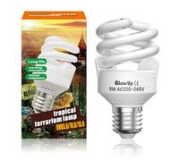 GlowUp 9W E27 Bombilla reptiles UVB UVA 10.0 AC220-240V mini lampada uvb 10.0 bombilla fluorescente para acuario, recipiente de cristal, comedero, tortuga, serpiente, lagarto, reptiles, etc (1Pcs)