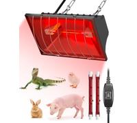 GlowUp Lampara Calor Pollitos 275W, Incluye 2x 175W Bombillas de Calor Infrarroja, Lámpara Calor de Aves de Corral para Cachorros, Pollo Broder, Pato, Cerdos, Corderos (Negro)