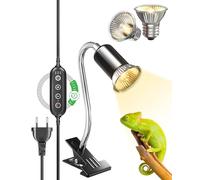 GlowUp Lámpara de Calor para Reptiles con Temporizador Cíclico, Luz Caliente para Tortugas con Clip, Luz de Basking Rotativa a 360° para Lagarto, Tortuga, Serpiente, Incluye 2 Bombillas E26 50W