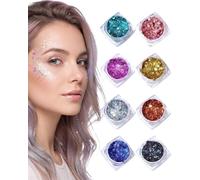 GLPRKOW 8 Colores Gel Brillante Autoadhesivo Resistente al Agua Fácil de Quitar para Maquillaje de Festival, Carnaval y Fiesta