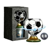 GLSAYZU Soccer Ball Shaped Rotating Drinking Glass Cup, 10oz/300ml Soccer Trophy Beer Glass with Gold Base, Soccers Theme Glasses for Beverages, for Soccers Lover, Game Day, Sports Fan Gift (Black)