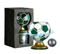GLSAYZU Soccer Ball Shaped Rotating Drinking Glass Cup, 10oz/300ml Soccer Trophy Beer Glass with Gold Base, Soccers Theme Glasses for Beverages, for Soccers Lover, Game Day, Sports Fan Gift (Green)