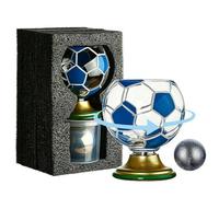 GLSAYZU Soccer Ball Shaped Rotating Drinking Glass Cup, 10oz/300ml Soccer Trophy Beer Glass with Gold Base, Soccers Theme Glasses for Beverages, for Soccers Lover, Game Day, Sports Fan Gift (Blue)