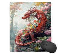 Glslmznq Alfombrilla de Ratón para Juegos Bordes Cosidos, Dragón de Flores Alfombrilla Ratón Pequeña 420 x 350 mm con Base de Goma Natural Antideslizante para Jugadores/Escritorio/Oficina/Hogar X-393