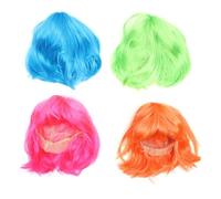 GLSTOY 4 Pelucas de Cosplay Coloridas Bobo, Pelucas Brillantes para Fiestas, Cabello Falso Liviano y Reutilizable, Colores Verde, Azul, Naranja y Rosa para Adultos Unisex