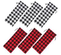 GLSTOY 6piezas Bolsas De Vino Reutilizables con Cordón Funda De Decoración Navideña para Botellas De Vino Diseño De Cuadros Rojos y Negros para y Celebraciones