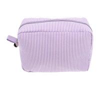 GLSTOY Bolsa de Aseo a Rayas Morada, Neceser Grande de Lino y Poliéster, Organizador Portátil de Artículos de Tocador para Viajes y Almacenamiento Compacto