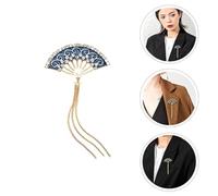 GLSTOY Broche de Abanico Vintage con Borla Alfiler Decorativo Esmaltado con Brillo Pin para Ropa y Accesorios de Mujer Diseño Elegante Azul Dorado