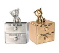 GLSTOY Caja para Dientes de Leche Metálica Pequeña para Ñiño Niño y Niña, Almacenamiento Resistente y Duradero para Recuerdos, Obsequio Infantil 2 Unidades Oro y Plata