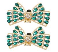 GLSTOY Clips para Zapatos Mujer Lazo Verde de Gemas de Imitación, Hebillas Elegantes para Decoración de Calzado y Accesorios de Boda, Fiesta y Complementos Moda, 1 Par