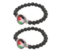 GLSTOY Pulsera Ajustable Cuentas de Vidrio y Bandera de Palestina, Pulsera Patriótica Unisex Negra, 2 Piezas, Accesorio para Moda y Uso Diario