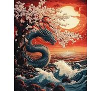 GLTEYACO 5D Diamond Painting Kit Flores de cerezo y dragón con olas Cuadros Artísticos en Lienzo Kit de Arte de Cristal para Adultos y Niños, Decoración de Pared 40x50 cm
