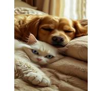 GLTEYACO 5D Diamond Painting Kit Gato y perro Cuadros Artísticos en Lienzo Kit de Arte de Cristal para Adultos,Decoración de Pared 40x50 cm