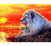 GLTEYACO 5D Diamond Painting Kit León padre e hijo Cuadros Artísticos en Lienzo Kit de Arte de Cristal para Adultos,Decoración de Pared 40x50 cm