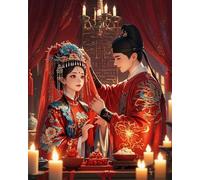 GLTEYACO Kit de Punto de Cruz Bordado boda china DIY adultos principiantes Estampado Kit 11CT Lienzo preimpreso Decoración hogareña 40×50cm