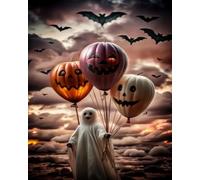 GLTEYACO Kit de Punto de Cruz Bordado Globo fantasma DIY adultos principiantes Estampado Kit 11CT Lienzo preimpreso Decoración hogareña 40×50cm