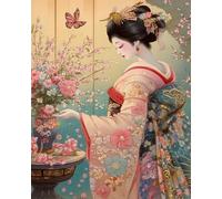 GLTEYACO Kit de Punto de Cruz Bordado Mujer kimono DIY adultos principiantes Estampado Kit 11CT Lienzo preimpreso Decoración hogareña 40×50cm