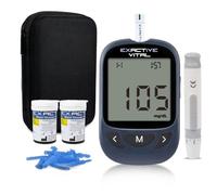 Glucometro, Medidor de Glucosa en Sangre, Kit Completo de Prueba de Glucosa en Sangre, con 50 Tiras Reactivas y 50 Lancetas para Diabetes Exactive VITAL-mg/dL