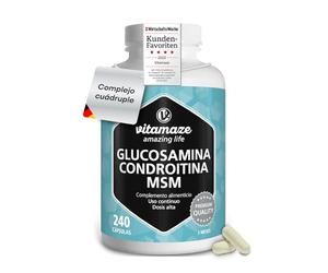 Glucosamina Condritina y MSM 1000 mg, 240 Cápsulas, Fortalece Articulaciones y Huesos. Complejo Enriquecido con Vitamina C, Fabricado en Alemania, Vitamaze®