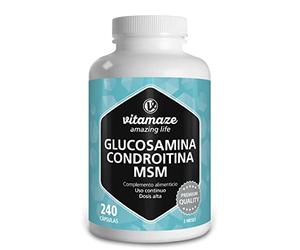 Glucosamina Condritina y MSM 1000 mg - Articulaciones y Huesos - 240 Cápsulas de Alta Dosis - Complejo enriquecido con Vitamina C - Claidad Alemana - Vitamaze®