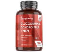 Glucosamina, Condroitina y MSM - 180 Cápsulas - 6 Meses de Suministro - Complejo Complementado con Ácido Hialurónico, Vit C y Cúrcuma en Polvo - Sin OGM ni Gluten