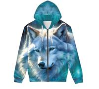 GLUDEAR Sudadera con capucha para hombre con estampado 3D, Green Shining Wolf, Small