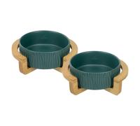 Glückpet Pack 2 Comederos de Cerámica para Gatos con Base de Bambú 400ml Glückpet