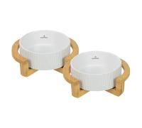 Glückpet Pack 2 Comederos de Cerámica para Gatos con Base de Bambú 400ml Glückpet