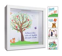 GLÜCKSWOLKE - Hucha con diseño de árbol de la Vida I Regalo para Bautizo, comunión, confirmación, graduación o Bautizo I Regalo niña niño I Marco de Fotos 3D I Hucha para Dinero