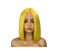 Glueless Short Straight Human Hair Bob Wigs 13x4 Transparente Lace Front Wigs for Black Women Agrega volumen del cabello (amarillo limón, 8 pulgadas)