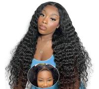 Glueless Wig Deep Wave Lace Front Wig Human Hair 180% Density 4X4 Transparent Lace Closure Wigs for Black Women Wear and Go Glueless Wigs Pre Plucked Natural Color (20 Inch)