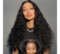 Glueless Wig Deep Wave Lace Front Wig Human Hair 4X4 Transparent Lace Wigs for Black Women Wear and Go Glueless Wigs 180% Density Pre Plucked Natural Color (22 Inch)