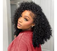 Glueless Wig Human Hair Kinky Curly Half Wigs Human Hair Wear and Go Headband Wigs 200% Density 3 In 1 Seamless Flip Over Beginner Friendly Wig for Women Natural Black 16 Inch