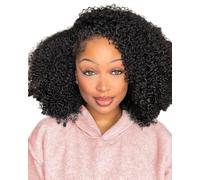Glueless Wig Human Hair Kinky Curly Half Wigs Human Hair Wear and Go Headband Wigs 200% Density 3 In 1 Seamless Flip Over Beginner Friendly Wig for Women Natural Black 20 Inch
