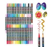 Glugahrif Fieltros Doble Punta | Bolígrafos de Bosquejo | Doble Punta Fina Y Pincel 48 Colores Para Adultos Proyectos Artísticos Sobre Vidrio Y Madera