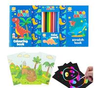 GLUN Libro para colorear y rascar con temática de dinosaurios con lápices de colores y palo para rascar, juego de libros de colores para dibujar arte y manualidades, niños de más de 3 años, regalo de