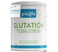 Glutation Reducido 250 mg PiùLife, 240 Comprimidos | 2 al Día, con Vitamina C, NAC y Cardo Mariano, Suplemento Glutathione Antioxidante, Detox, Sistema Inmunitario, Sin Gluten