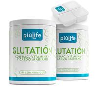 Glutation Reducido 250 mg PiùLife, 480 Comprimidos | 2 al Día, con Vitamina C, NAC y Cardo Mariano, Suplemento Glutathione Antioxidante, Detox, Sistema Inmunitario, Sin Gluten