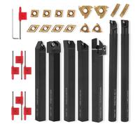 Gluwoer Herramienta de torneado de torno indexable, vástago de 1,27 cm, kit de 21 piezas, 7 soportes de herramientas de torno de metal, 14 insertos de carburo para tornear, ranurar, cortar y roscar