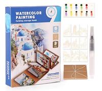 Glvomazty Libro Para Colorear Adultos, Coloring Book For Adults 12 Colores, Libro-Magico-Agua con Pinceles, Anti Stress Kit Acuarela Portatil, Watercolor Workbook para Principiante