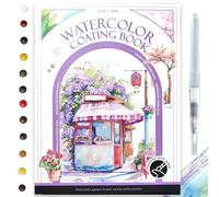 Glvomazty Libro Para Colorear Adultos, Coloring Book For Adults 12 Colores, Libro-Magico-Agua con Pinceles, Anti Stress Kit Acuarela Portatil, Watercolor Workbook para Principiante