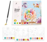 Glvomazty Libro Para Colorear Adultos, Coloring Book For Adults 12 Colores, Libro-Magico-Agua con Pinceles, Anti Stress Kit Acuarela Portatil, Watercolor Workbook para Principiante