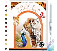 Glvomazty Libro Para Colorear Adultos, Coloring Book For Adults 12 Colores, Libro-Magico-Agua con Pinceles, Anti Stress Kit Acuarela Portatil, Watercolor Workbook para Principiante