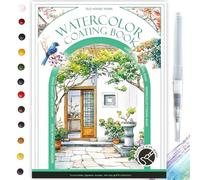 Glvomazty Libro Para Colorear Adultos, Coloring Book For Adults 12 Colores, Libro-Magico-Agua con Pinceles, Anti Stress Kit Acuarela Portatil, Watercolor Workbook para Principiante