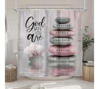 GLWDMB 1 Pieza 150x180CM Frases motivacionales y Estampado de Loto de Piedra Zen Rosa para relajación, meditación y SPA. Cortina de Ducha con Gancho, poliéster, para Ventanas y Paredes, bañera, baño