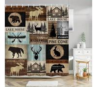 GLWDMB 1 Pieza 180x180CM Tema de Bosque clásico: Siluetas de Alces, Lobos, Osos y Ciervos. Cortina de Ducha con Gancho, poliéster, para Ventanas y Paredes, bañera, baño
