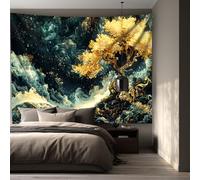 GLWDMB 1 tapiz de árbol de la vida, azul marino, dorado, verde azulado oscuro, poliéster abstracto para colgar en la pared, para dormitorio, sala de estar, decoración de fiestas, con paquete de