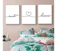 GLWDMB 3 piezas Pintura en lienzo, imágenes de dulces sueños en blanco y negro, arte de pared con citas de texto, póster minimalista nórdico, imagen, decoración para sala de estar, sin marco