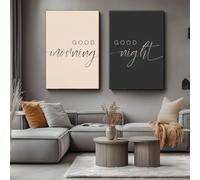 GLWDME Cuadro de pared minimalista Good Morning, Good Night. Impresiones y pósteres en lienzo beige y negro. Cuadros para sala de estar y dormitorio.（Enmarcado）